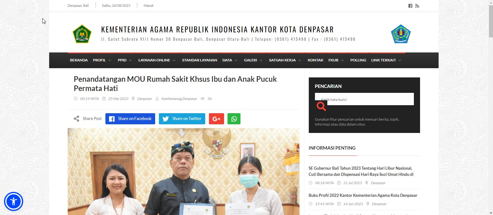 Penandatangan MOU Rumah Sakit Khsus Ibu dan Anak Pucuk Permata Hati
